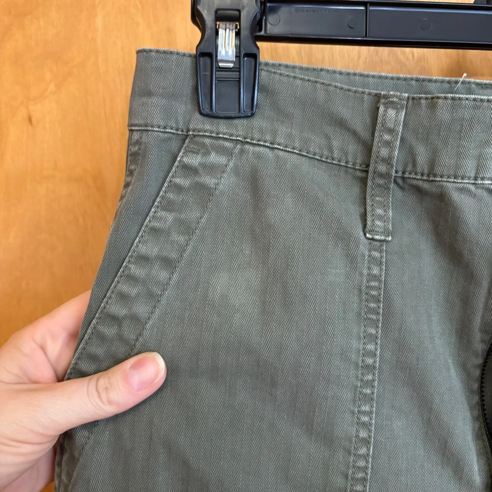 Madewell High Rise Utility Pants Green Herringbone Cotton Blend Women's Size 26‎ - Image 2