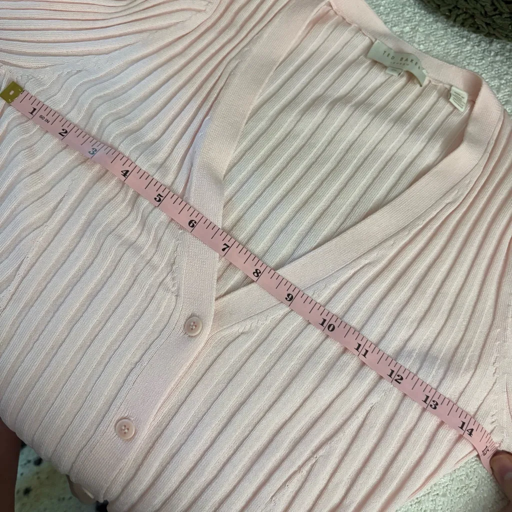 TED BAKER Ilanga V Neck Ribbed Cardigan In Light Pink‎ Size Small - Image 7