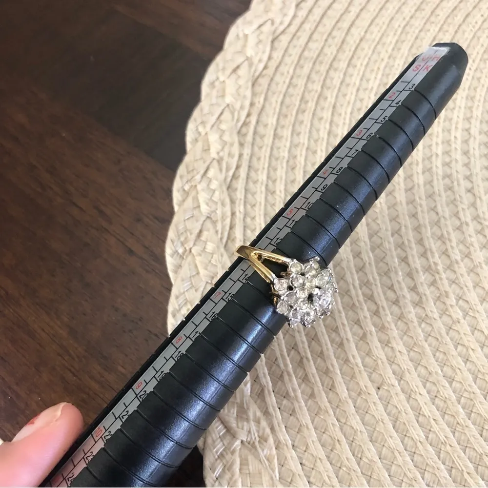 Vintage Gold Plated Ring Cubic Zirconia Cluster Ring - Image 5