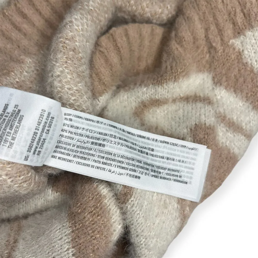 Hollister Tan Cream Swirl Knot Fuzzy Cropped Sweater Fall Winter Size Small - Image 5