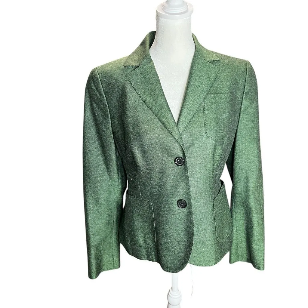 Akris Green Silk Cotton Tailored Blazer Jacket US 6 Luxury Classic - Image 2