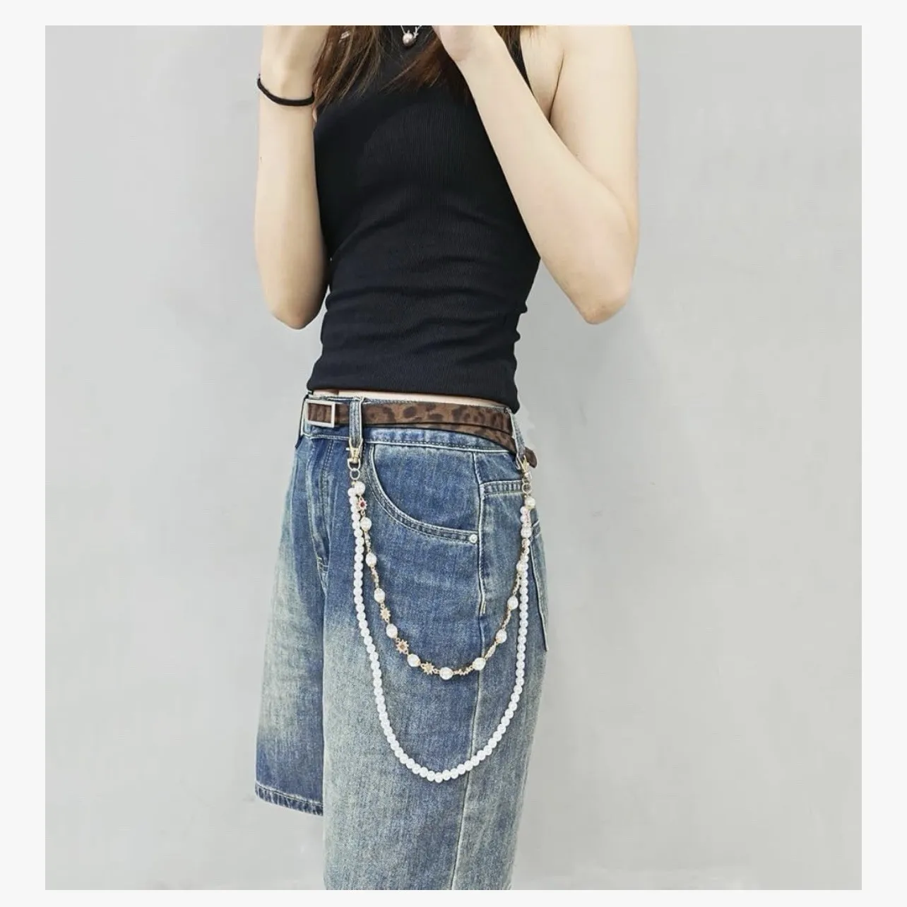 2 Pcs Wallet Chain Pants For Womens And Mens Rhinestone Flowers Pearls - Image 8