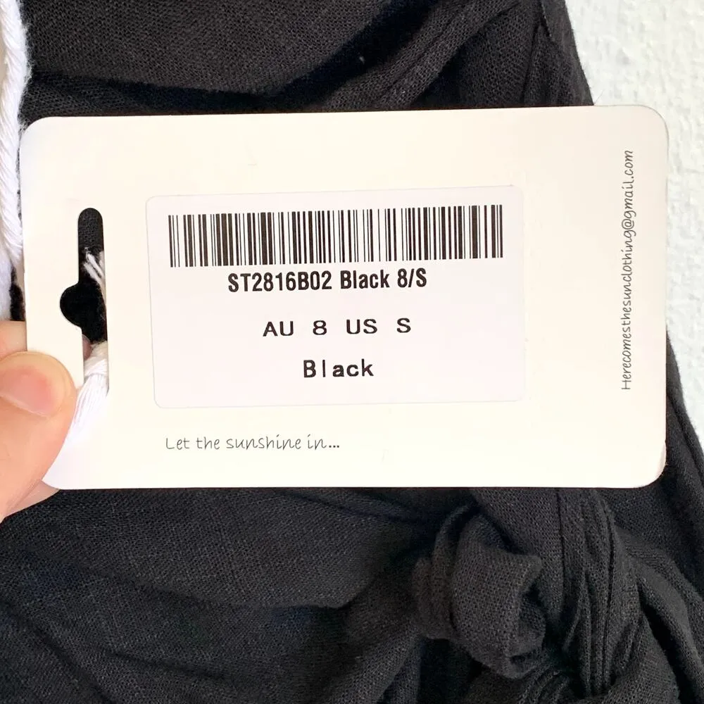 NWT Here Come the Sun One Shoulder Linen Blend Mini Dress in Black - Image 9