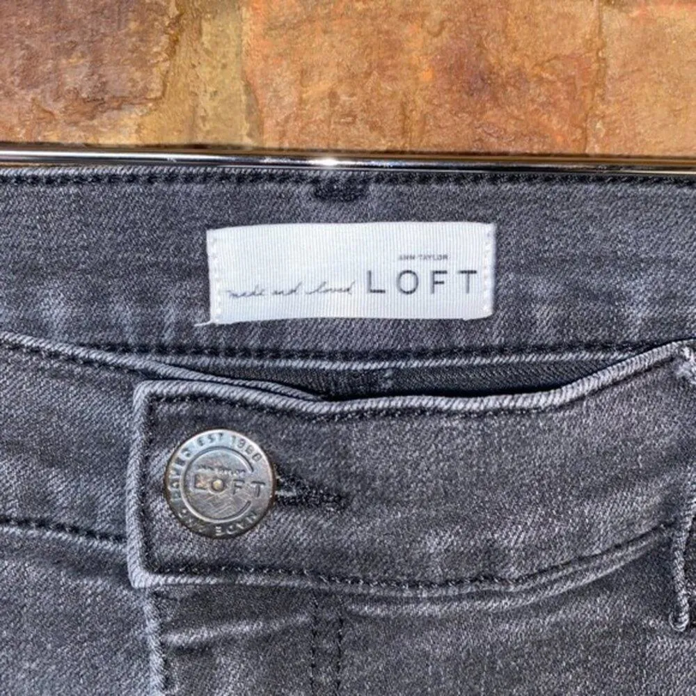 Ann Taylor LOFT Black Wash Denim Raw Hem Skinny Jeans Women's Size 32/14 - Image 6