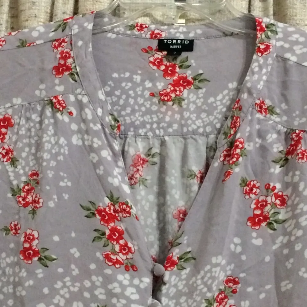 Harper Leopard Floral Button Front Challis Blouse - 2X - Image 2