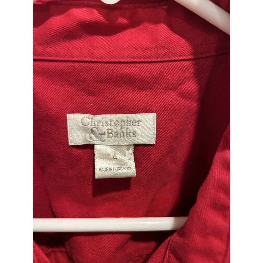 Christopher & Banks Women Button‎ Up Red Shirt America Stars Large USA Cotton - Image 6