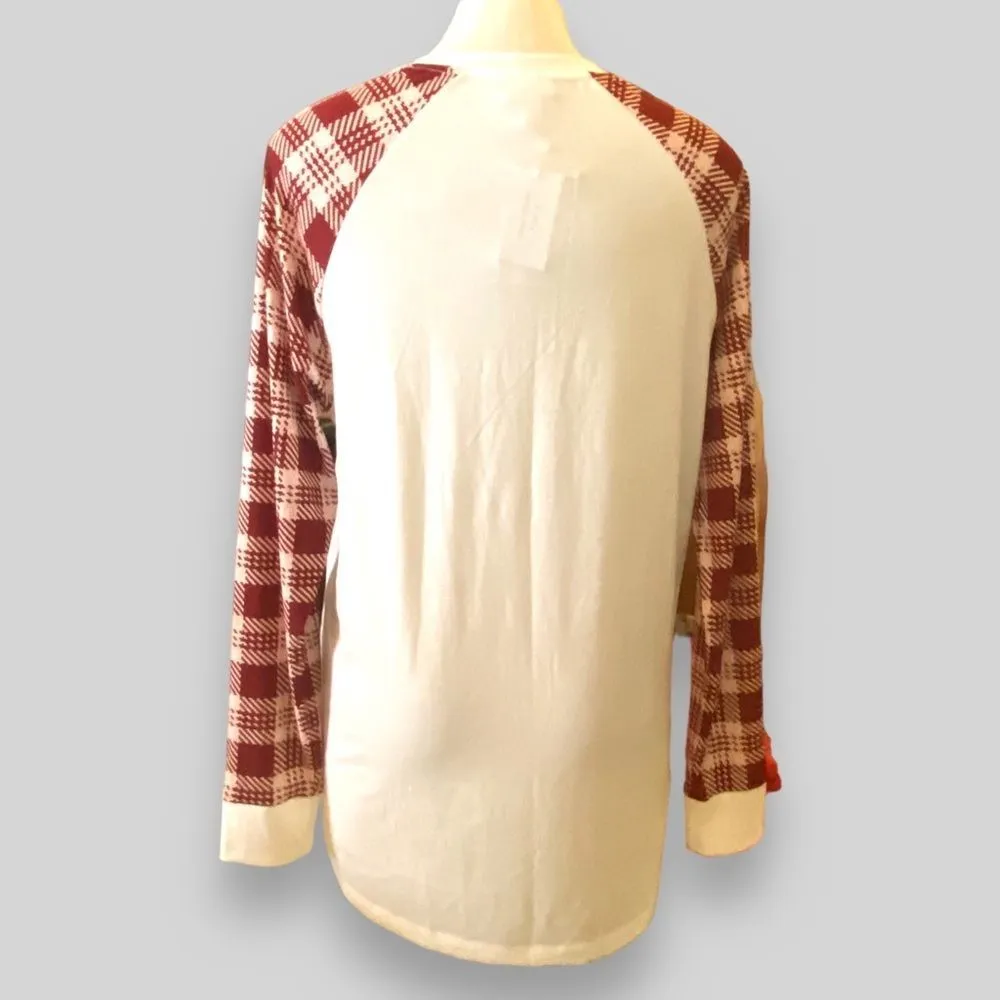 LuLaRoe Mark Long Sleeve Henley Top Unisex 42" Pit to Pit Cream NWT Wine Brown - Image 3