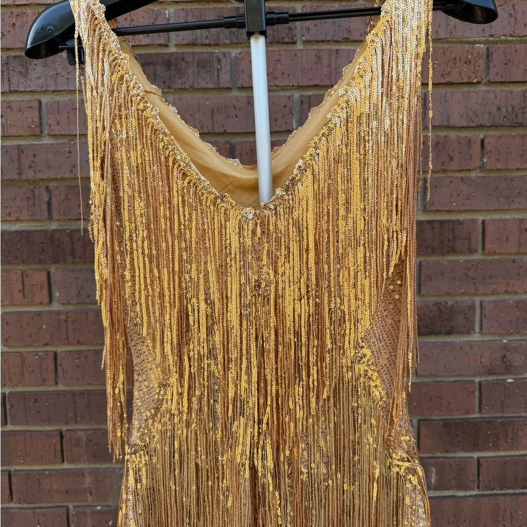Gold Sequin Fringe Mini Dress Womens Size XS Fearless Showgirl Flapper Cocktail - Image 7