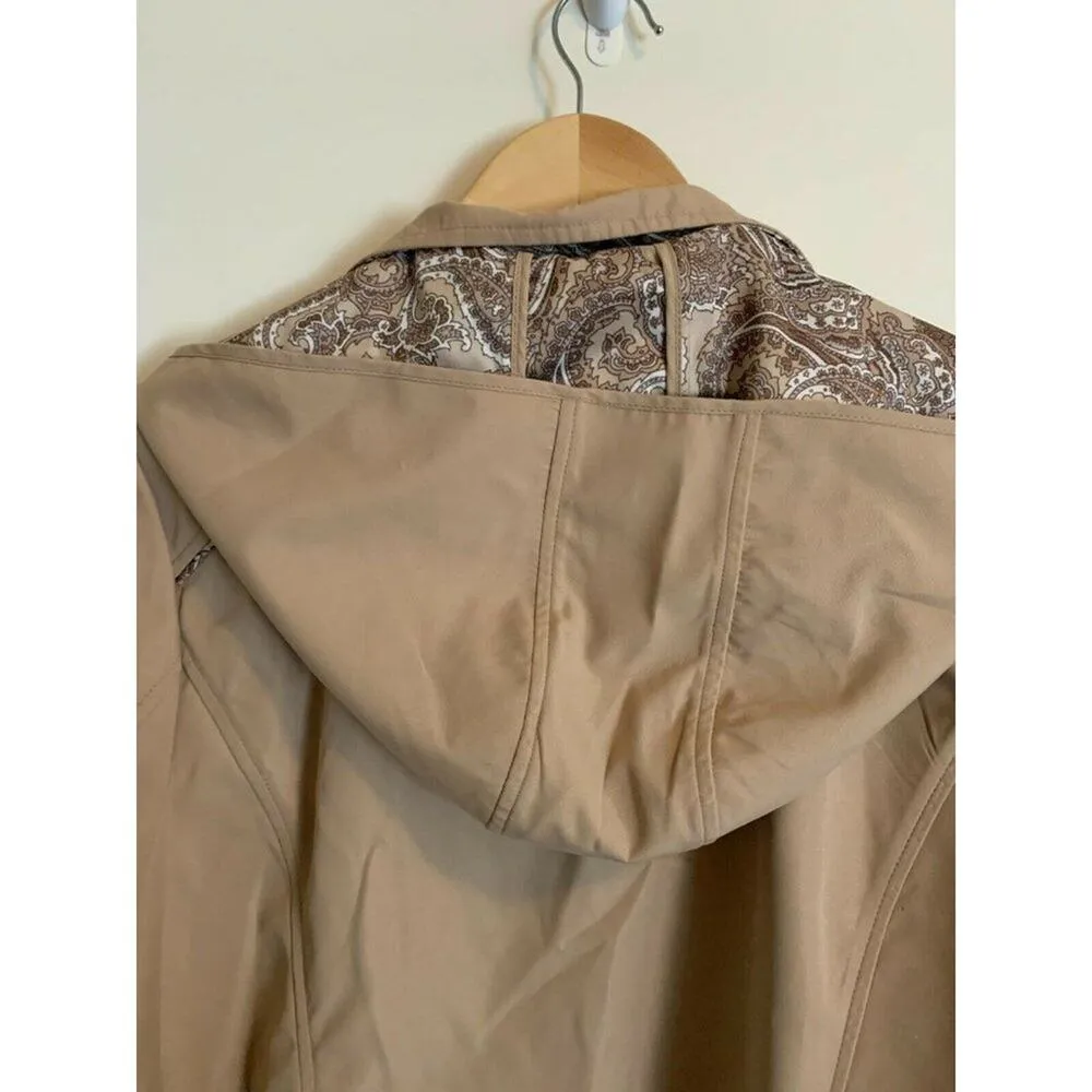 Dennis Basso Womens Size M Trench Coat Khaki Removable Hoodie Paisley Lined NWOT - Image 7