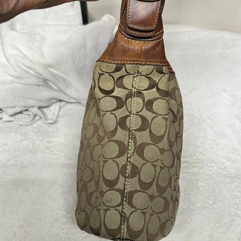 Vintage Coach Bucket Bag Brown Signature Shoulder/ Crossbody with Leather Trim - Image 13