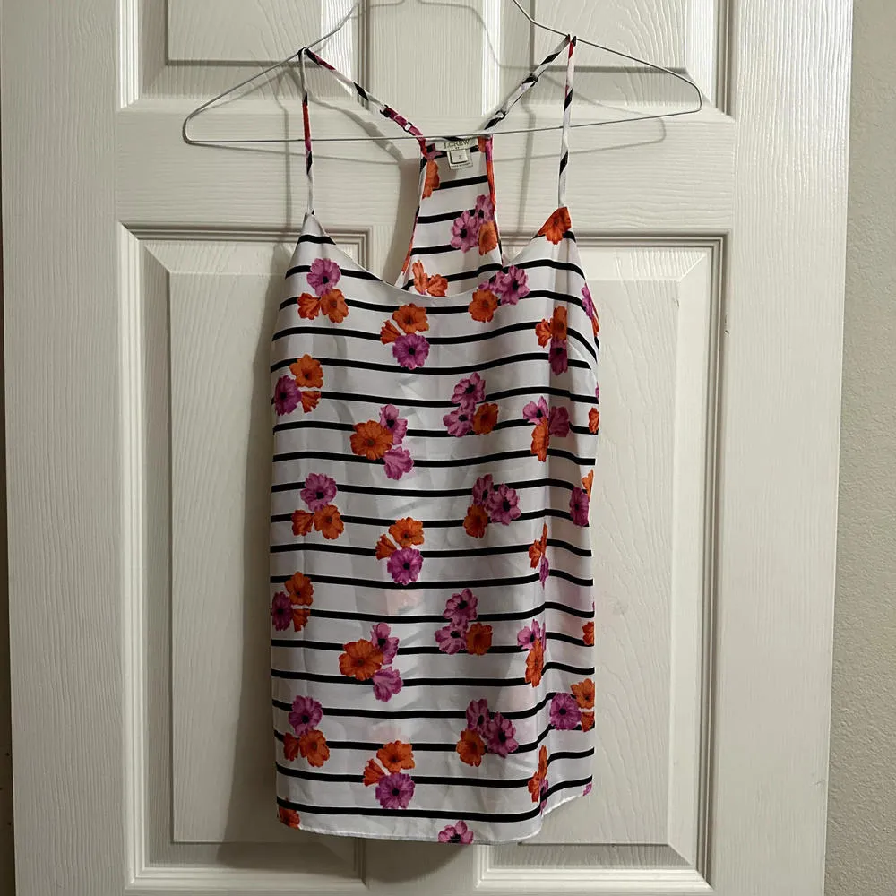 J. Crew Women's Flowers & Striped Blouse Top sz 2 Floral / Stripes Black White - Image 3