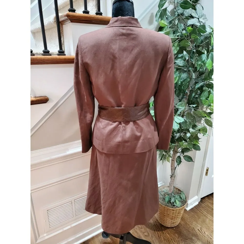 Evan Picone Women's Brown Linen& Rayon Long Sleeve Jacket & Skirt 2 Piece Suit 6 - Image 5