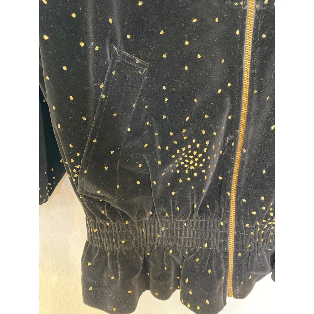 Portrait Vintage Black & Metallic Gold Fleck Peplum Velour Jacket Zipper Sz Lg - Image 2