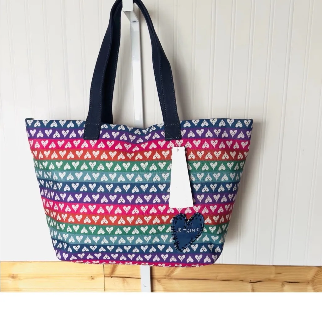 New AQUA Bloomingdale’s x Kerri Rosenthal’s Je T'aime Heart Print Tote Handbag - Image 4