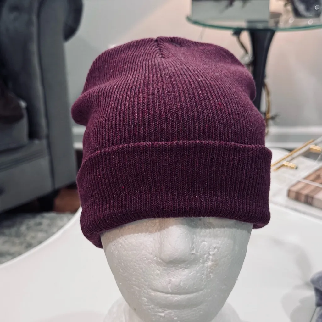 Ribbed Purple Unisex Knit Cuffed Beanie Red - Image 3