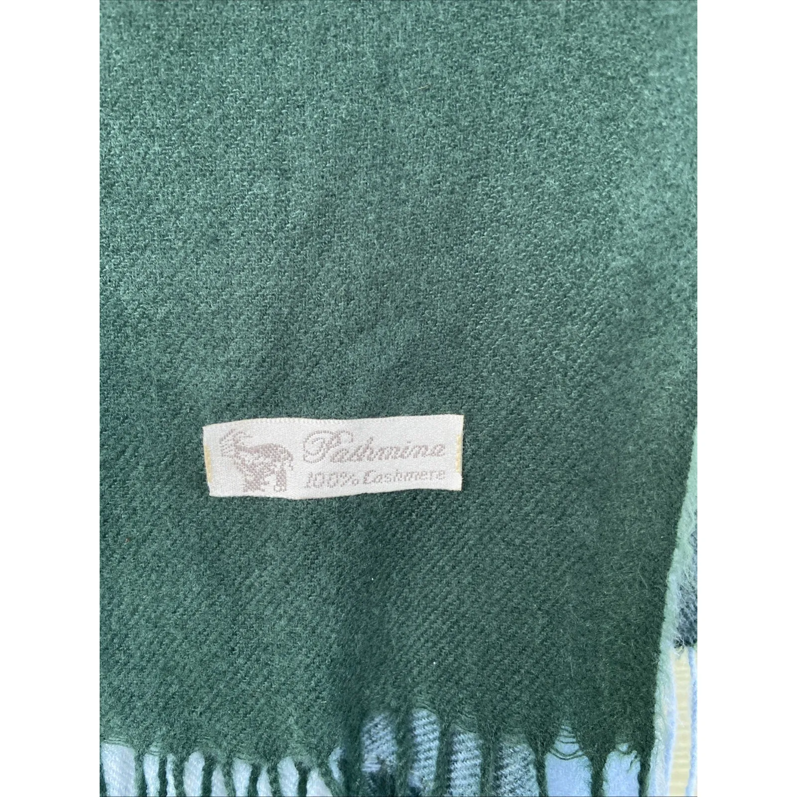 Pashmina Blue Green Plaid 100% Cashmere Fringe Scarf Outerwear Womens Accessory - Image 4
