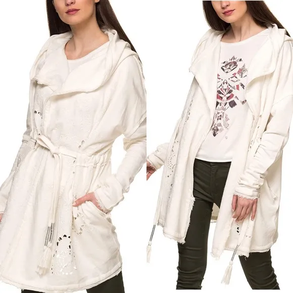 Free People Oh Pretty Daze Hooded Terry Cardigan Shacket size S White - Image 2