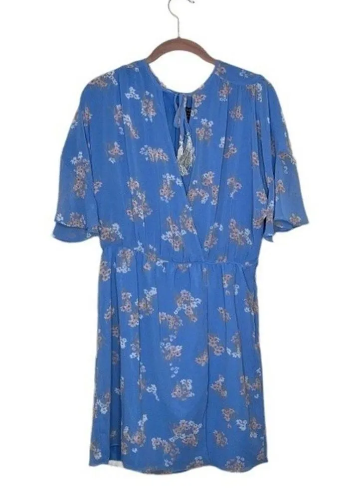 JUICY COUTURE Black Label Bouquet Floral Flirty Dress Blue Faux Wrap Size 6 NEW - Image 4