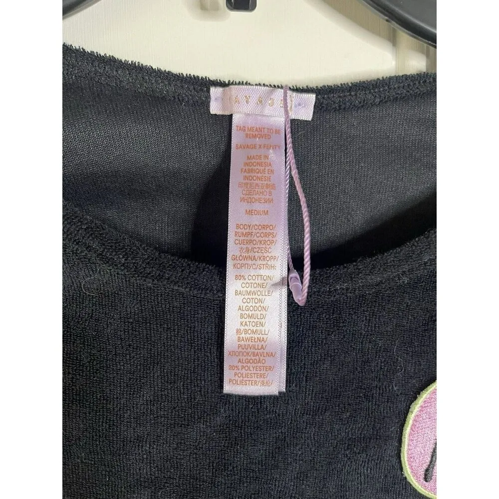 Savage X Fenty NEW 70’s Ruched Terry Thong Teddy in Black Size Medium Women’s - Image 4