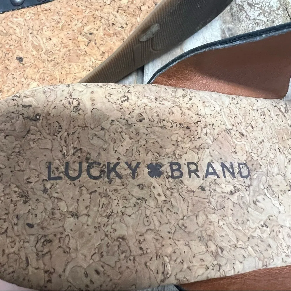 Lucky Brand Women's Moran Sandals Black Cosmo Cork Boho Platform Wedge Sz 8.5 - Image 8