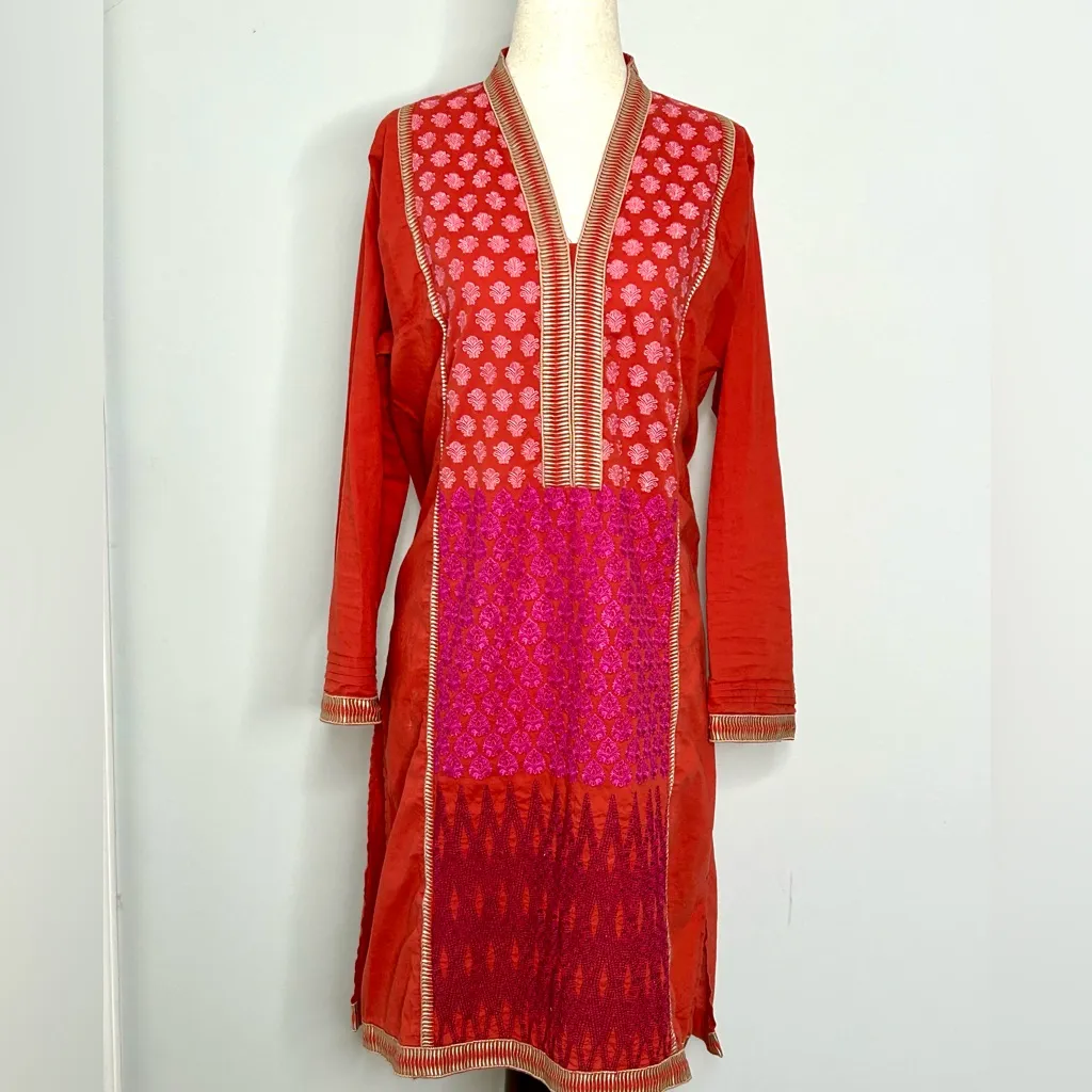 Khaadi Pret Embroidered Pakistani Kurta in Shades of Red, Pink, Orange, size 14 Red - Image 4