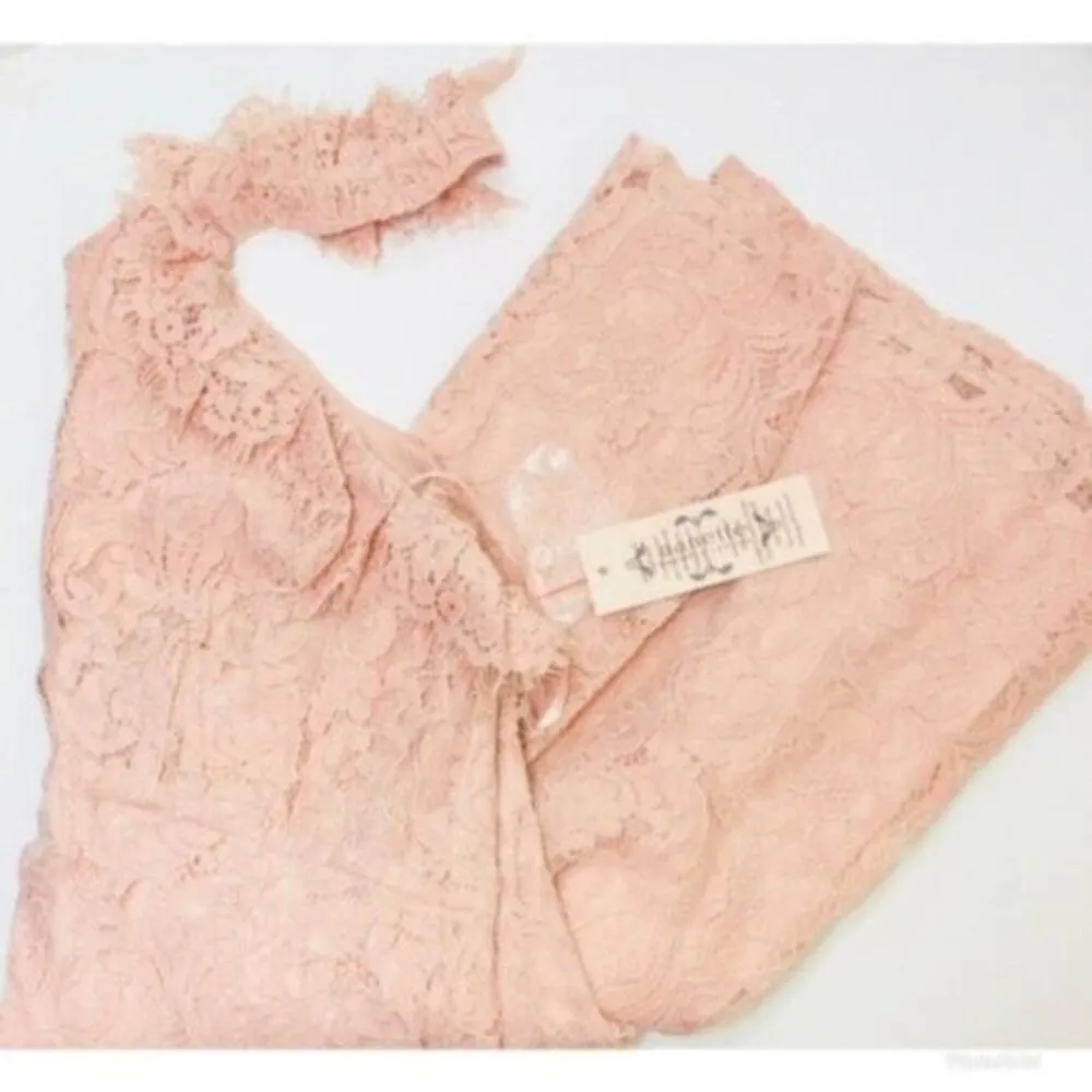 NWT NANETTE LEPORE Plus Sz 16 LACE HALTER MIDI DRESS RUFFLE NECK BLUSH PINK - Image 4