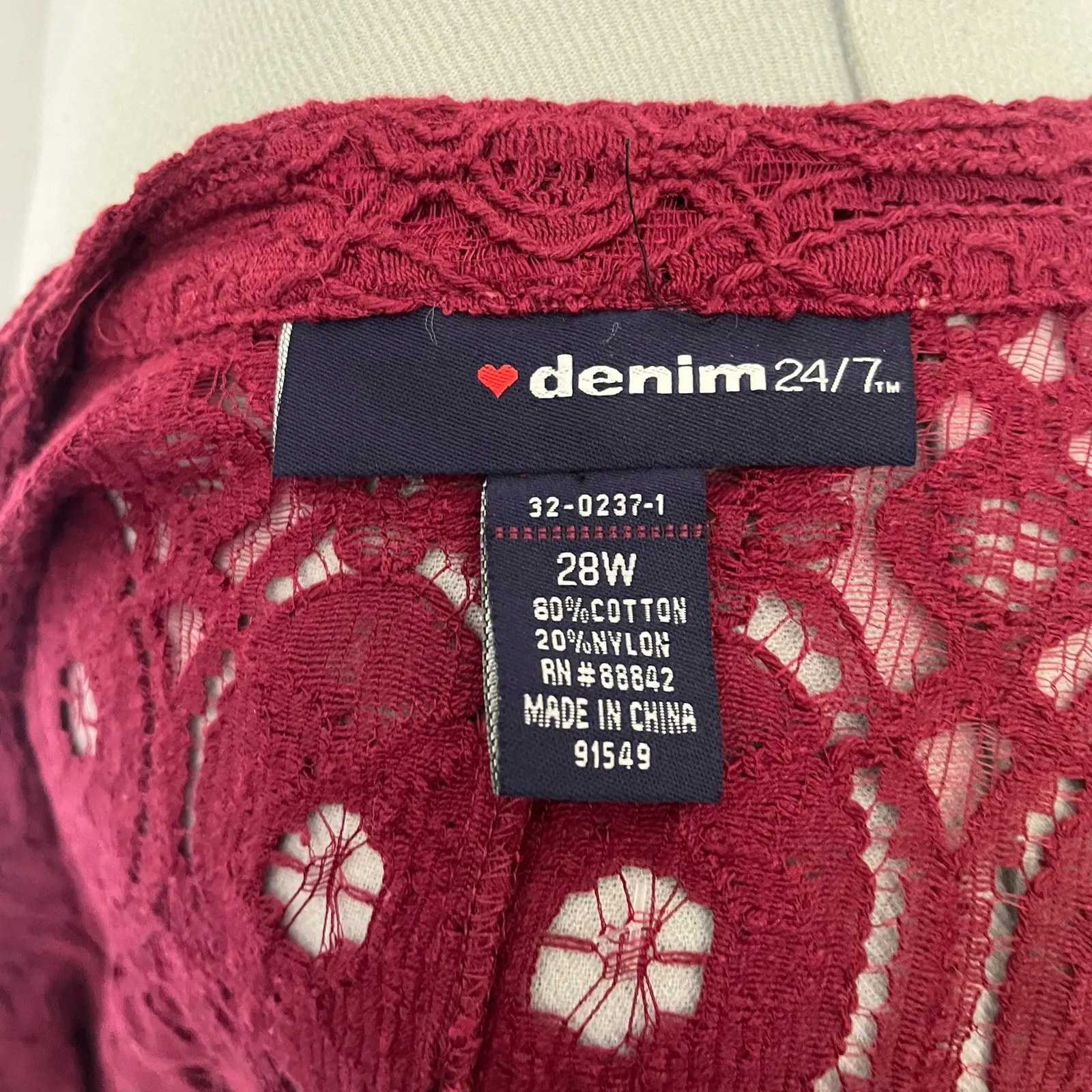 Denim 24/7 Cottagecore Crochet Cardigan Sweater Women 28W Burgundy Boho Festival Red - Image 8