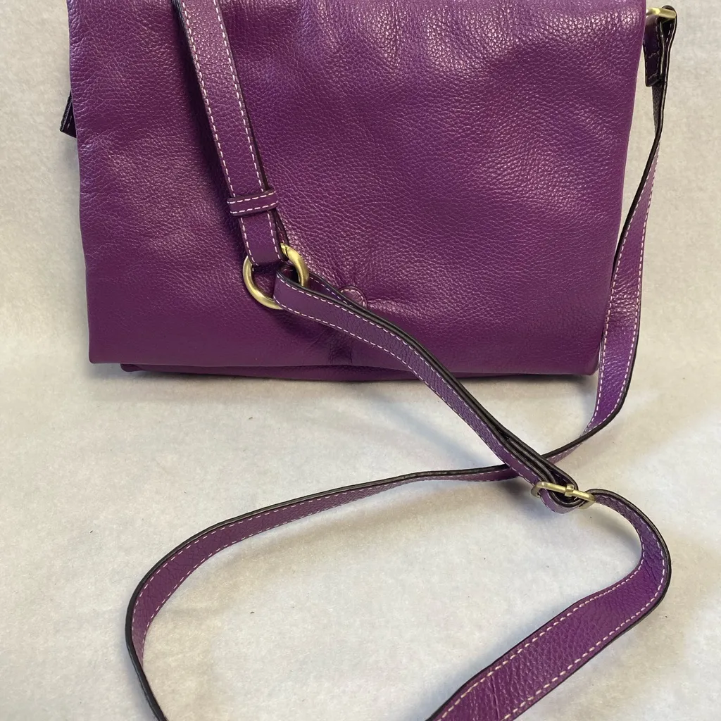 J. Jill Purple pebbled leather crossbody purse compact bag convertible clutch - Image 8
