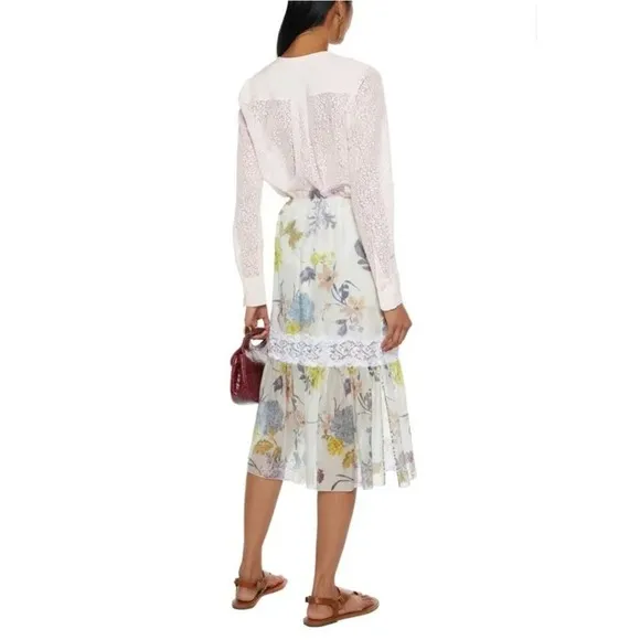 SEE BY CHLOÉ Lace Trimmed Flora Voile Midi Skirt Size‎ 2 NWT $405 - Image 4