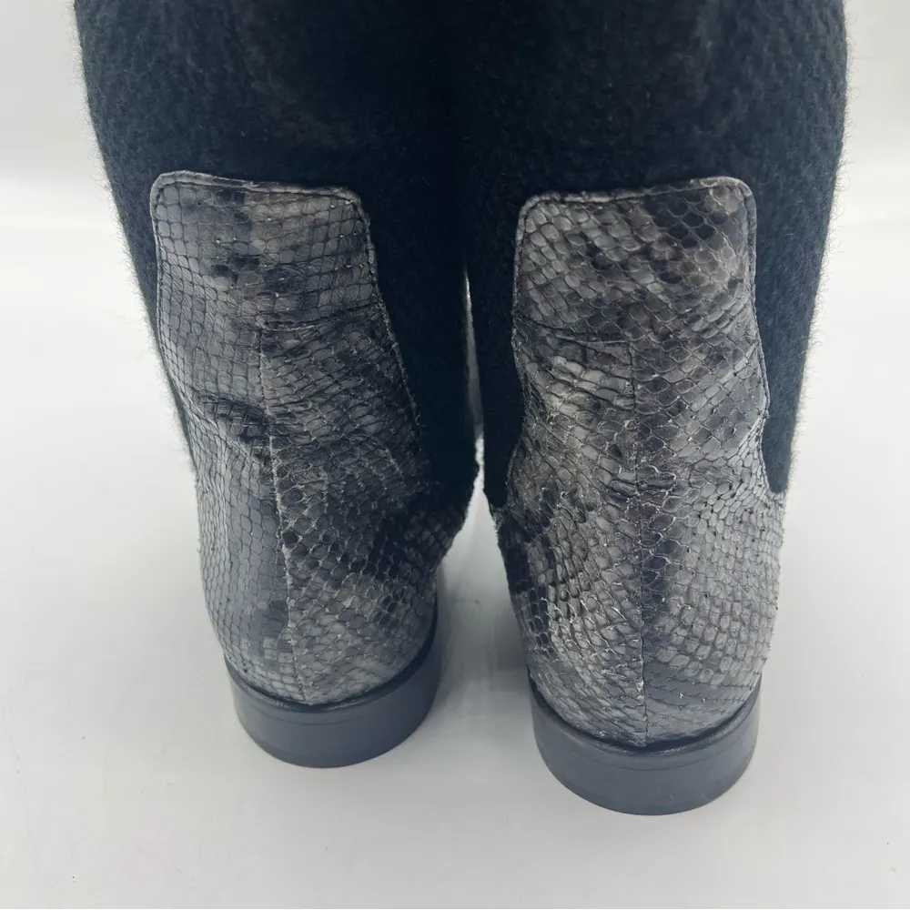 Daniella Lemavi EU Sz 40 or 9 Tall Black Boots Knit Upper Snakeskin Print Lower - Image 12