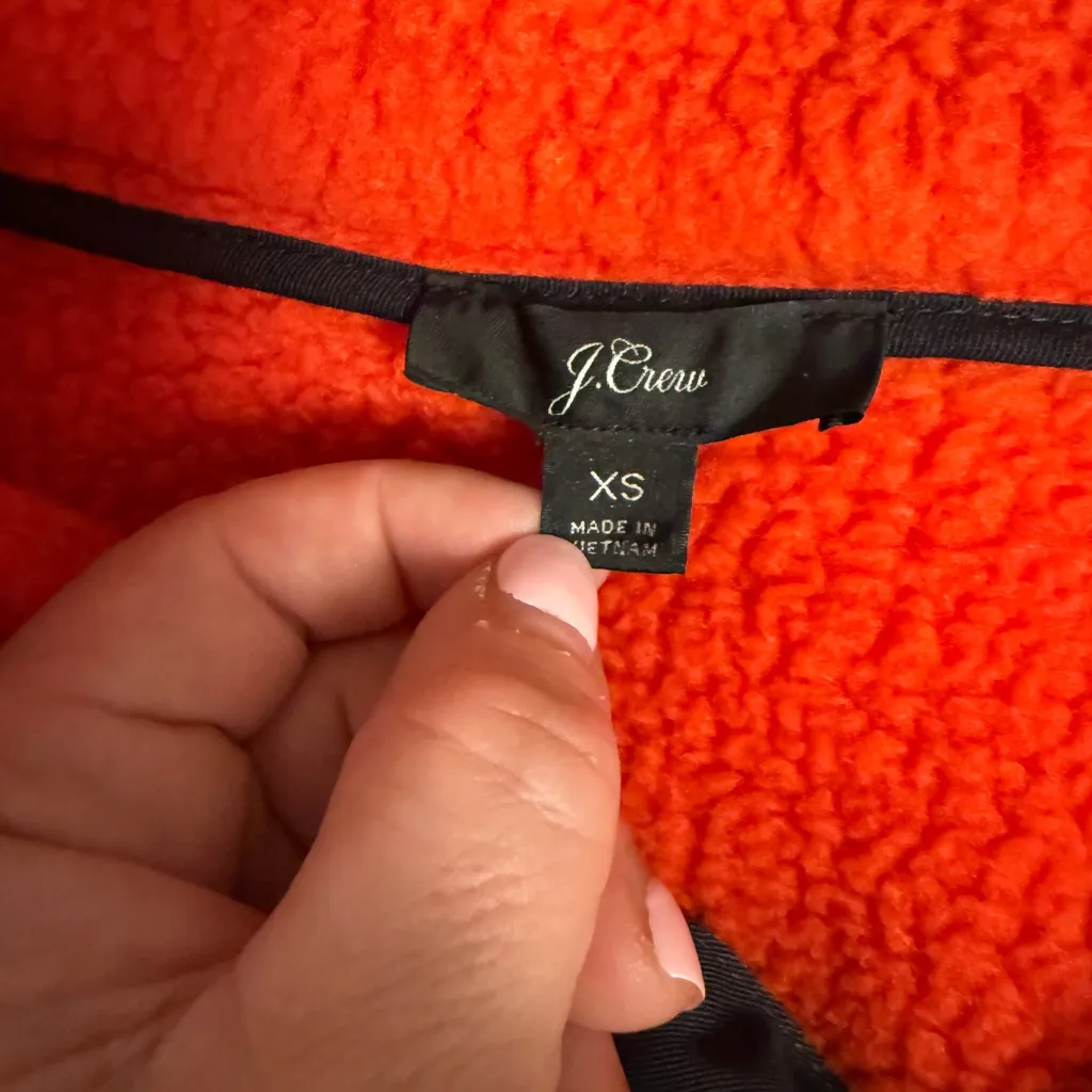 J. Crew Fleece Sherpa Women’s XS Red Orange Half Zip Pullover Jacket - Image 4