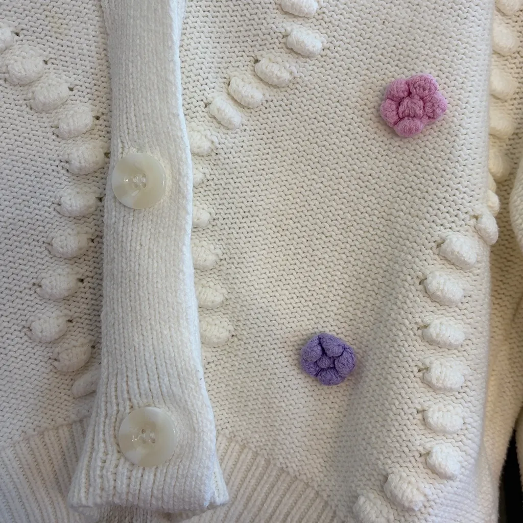 Jessica Simpson Size XL Cream Knit Embroidered Floral Cardigan Sweater - Image 4