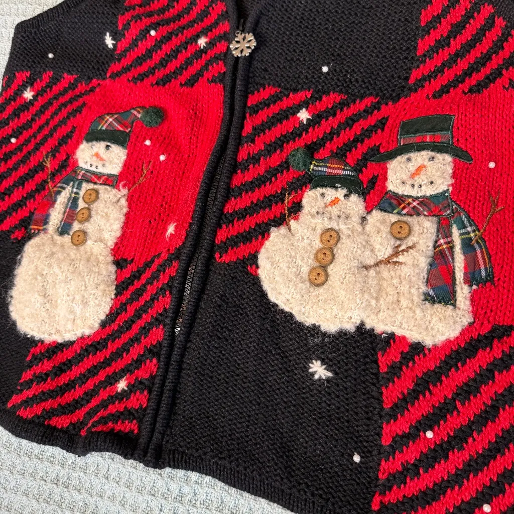 Vintage Ugly Christmas Sweater Vest Womens XL PBJ Sport Red Black Snowman Shirt - Image 2