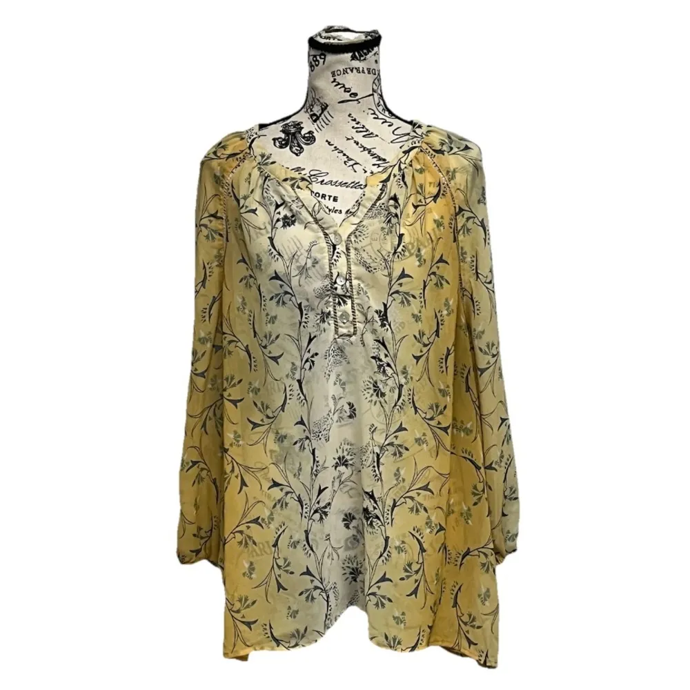 Style & Co Butter Yellow Sheer Floral Paisley Tunic Blouse XL | Boho Coastal - Image 2