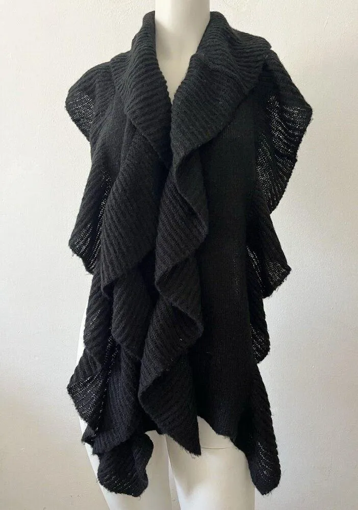Vintage Renoma Paris Back Ruffled Infinity Long Knit Scarf Cape Vest Black - Image 2