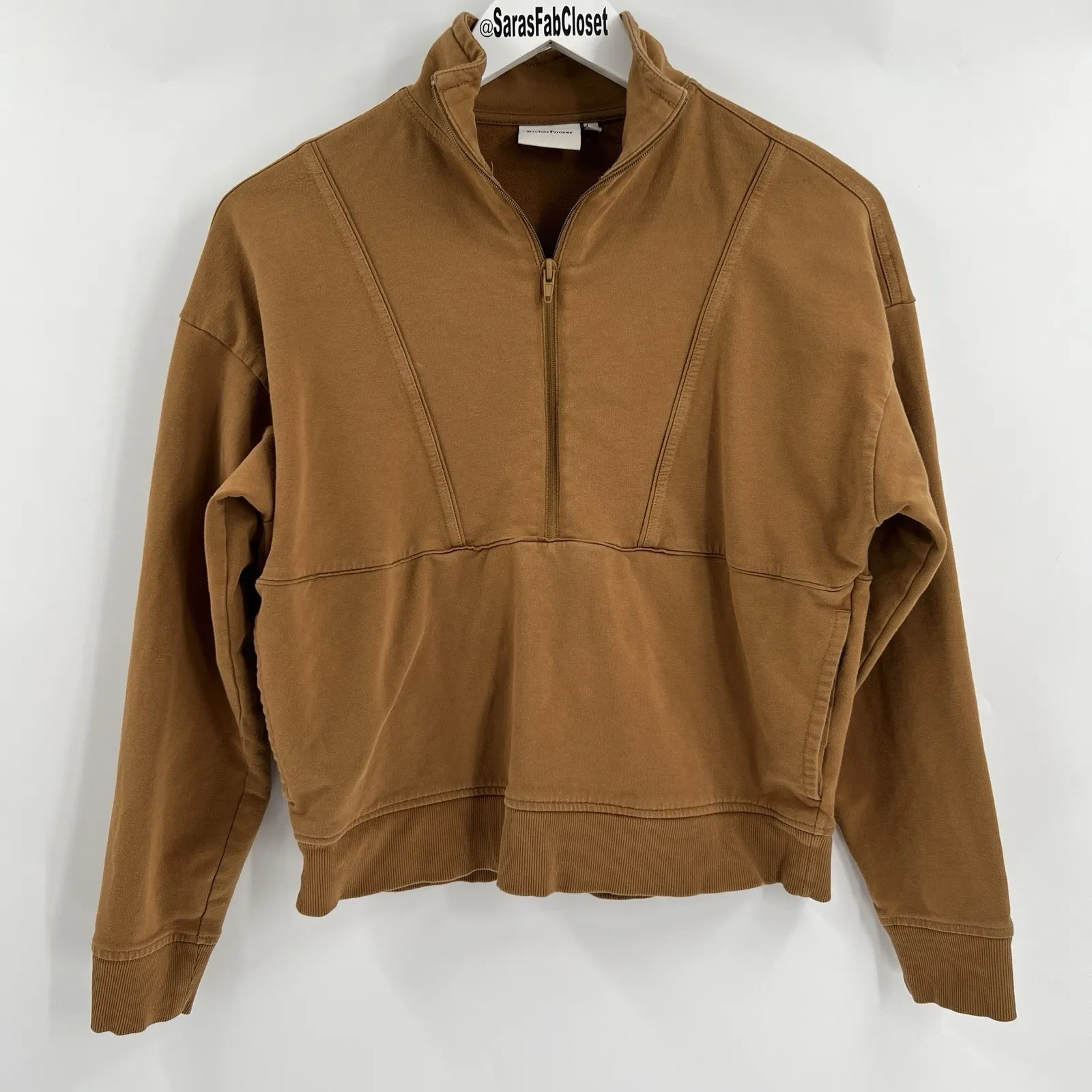 Richer Poorer Terry Half Zip Pullover in Woodgrain Tan Brown Women's Size Small - Image 3