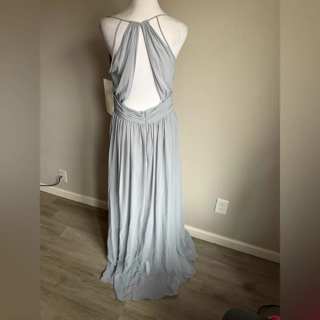 NWT Hayley Paige 5855 Platinum Blue V-Neck Strappy Back Chiffon Gown Womens 10 - Image 6