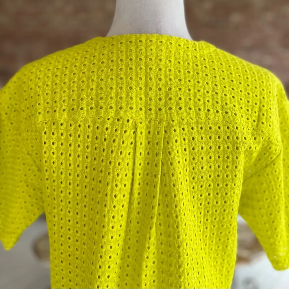 Theory Nolani Top Neon Embroidered Eyelet Short Sleeve Yellow XS V-Neck Bright - Image 8