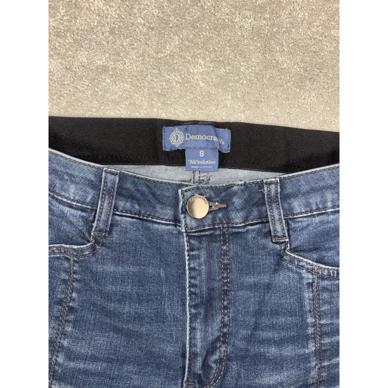 Democracy Ab Technology Jeans High Rise Itty Bitty Boot Seam Front Slit Blue 8 - Image 3