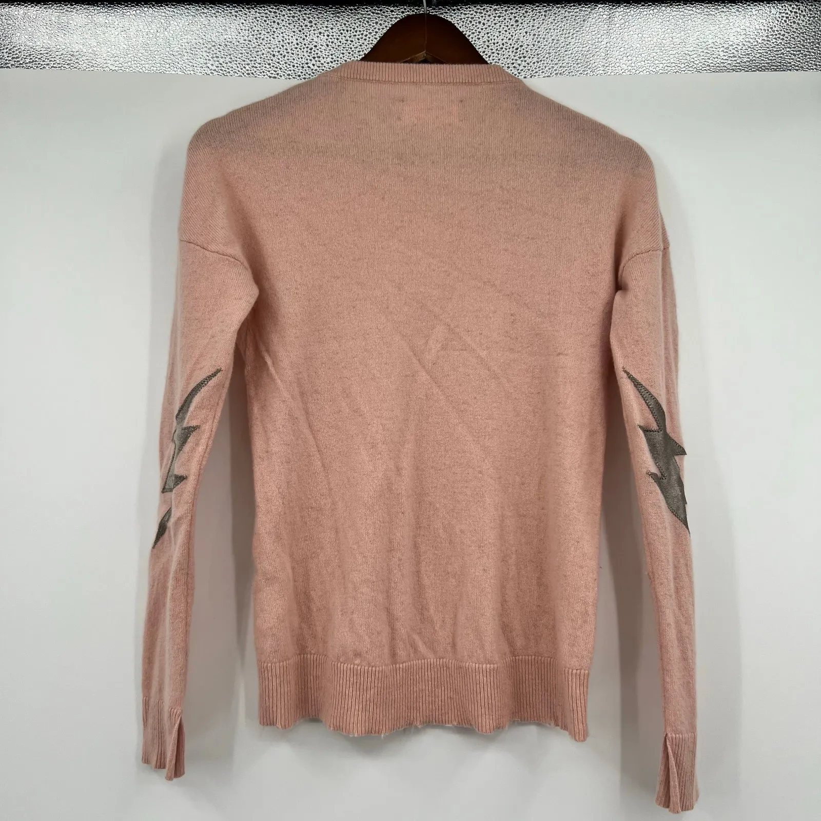Zadig & Voltaire cici patch pink pullover 100% cashmere sweater flaws size small - Image 2