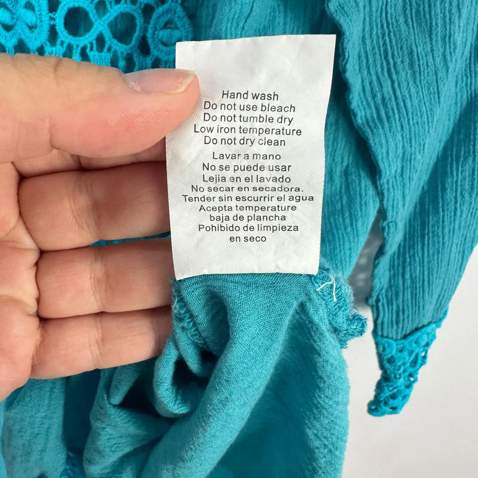 Venus Tunic Top XL Blue Crochet Trim Boho Resort‎ Crinkle Gauze Vacation Beach - Image 6