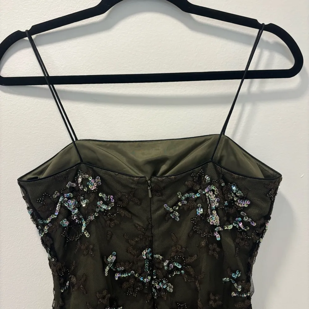 Rimini By Shaw Army Olive Green Sequins Embroidered Floral Mini Dress Formal Black Size 4 - Image 6