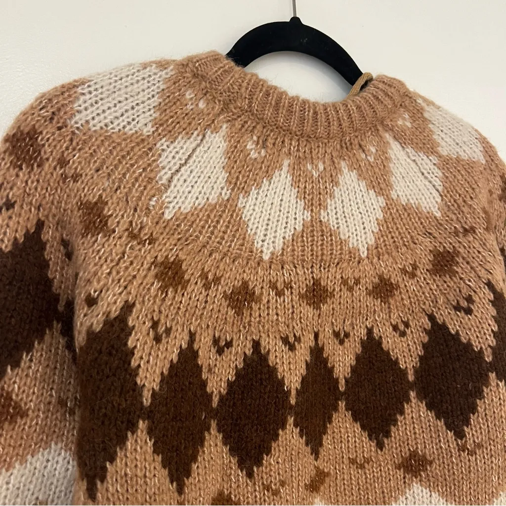NEW VERO MODA BESSIE ARGYLE SWEATER IN TAN - Image 7