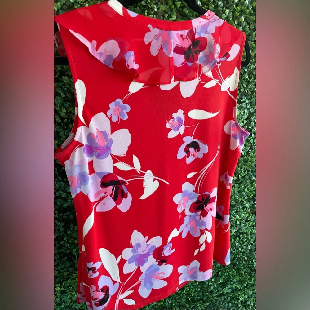 Calvin Klein - Red Floral Blouse | Medium - Flutter Sleeve - Image 8