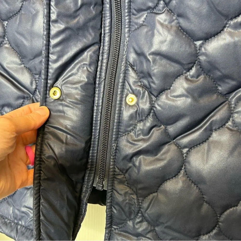 Kate Spade NY Quilted Zip Button Up Puffer Long Vest Navy Blue Tie Waist NWT NEW - Image 10