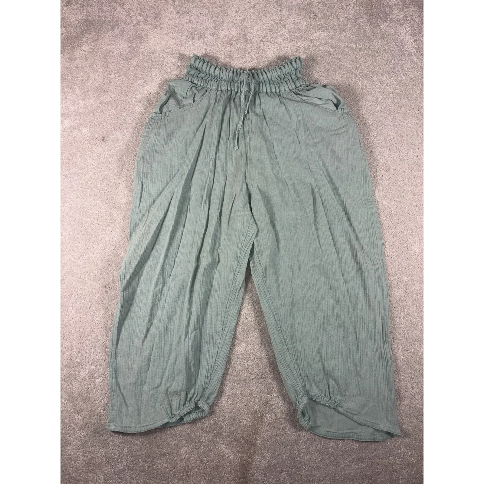 Free People Lust Over Pant Women's XS Yarn Dye Sun Drenched Crinkle Teal Boho - Image 2