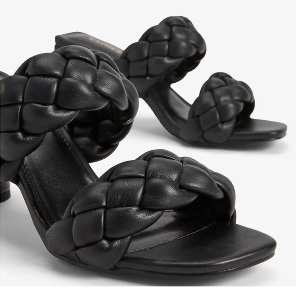 Express Black Heel Threaded Leather Sandal Heels Women’s Size 8 - Image 4