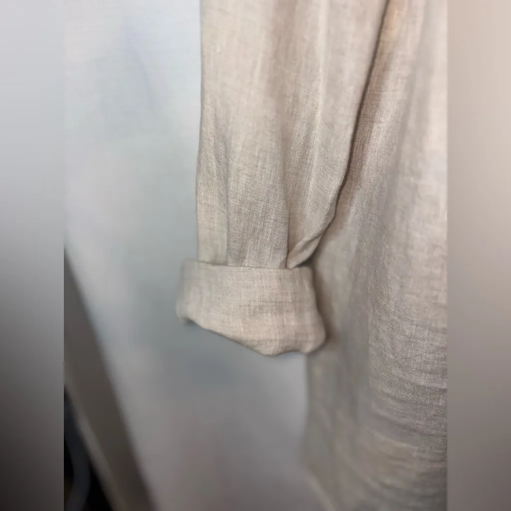 Talbots  Khaki Collared Linen Button Up Tunic Size Large - Image 3