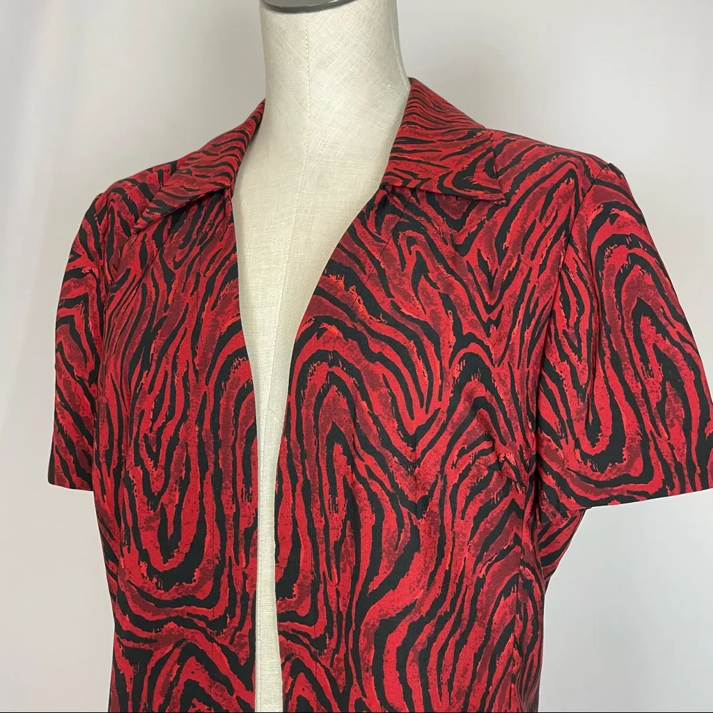 Vintage African Savanna‎ Jacket Short Sleeve Open Shirt Animal Print Red Black Size 12P - Image 5