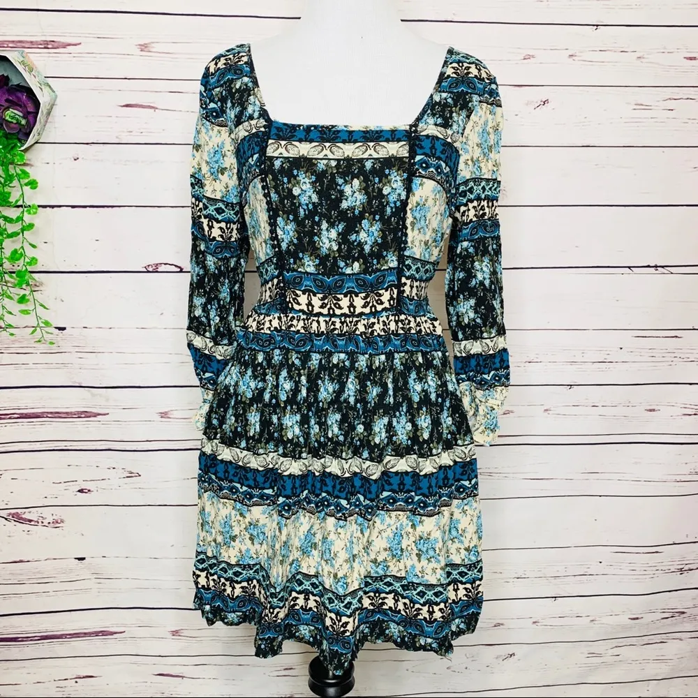 Band of Gypsies Blue Boho Floral & Paisley Dress Size Medium - Image 3